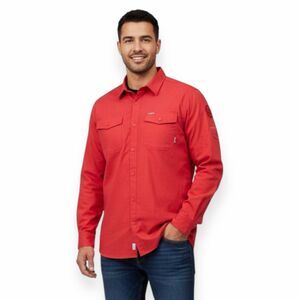 COLUMBIA Men’s Red Long Sleeve Omni-Shade Roll Tab Fishing Shirt Size XL